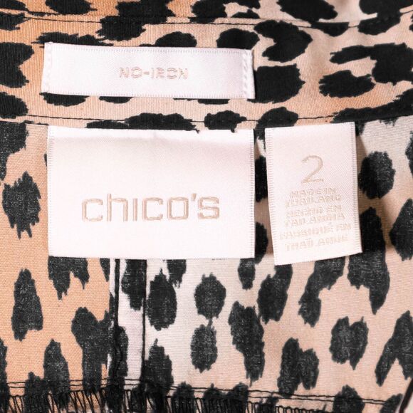 Chico's Women's Shirt Button Up Animal Print Long Sleeve Blouse Tunic Top 2 L/12 - Picture 3 of 8